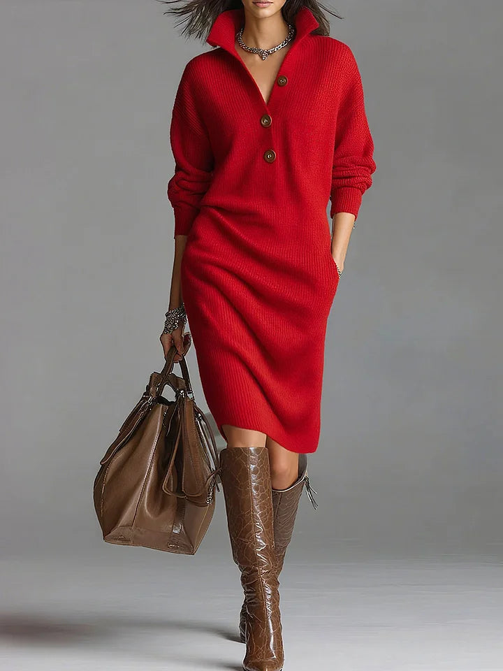 Women's Ribbed Collared Midi Jumper Dress | Winter
