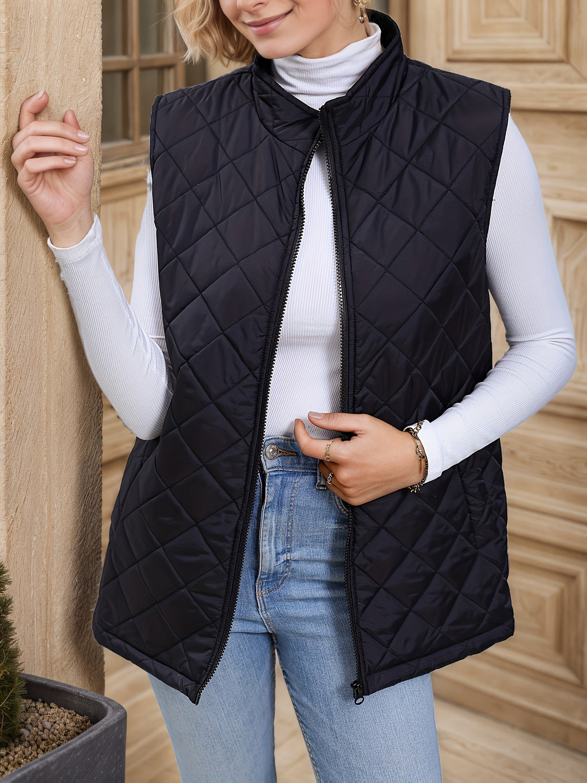 Lowri | Women's Longline Quilted Zip-Up Gilet