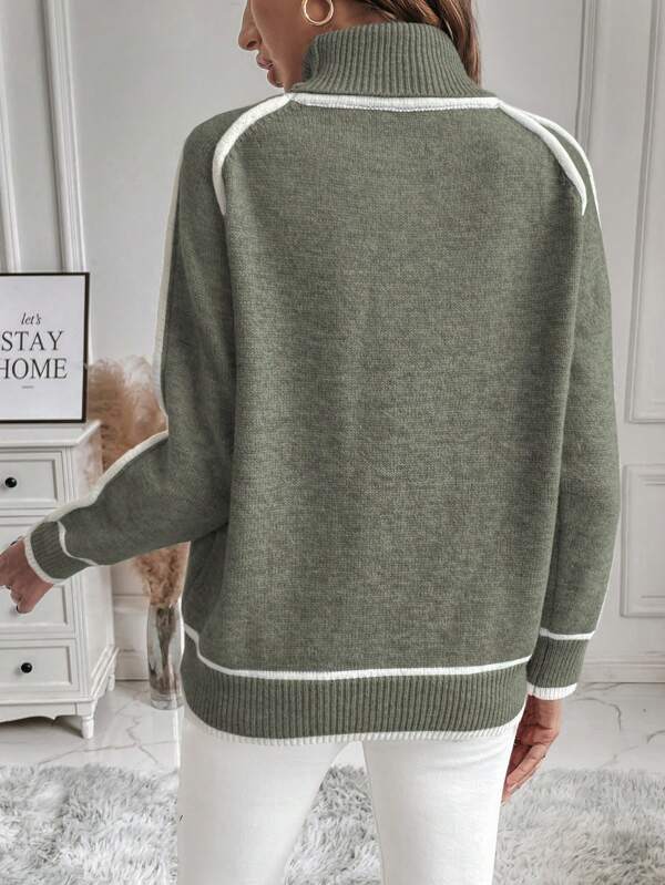 Women's Cropped Striped Ribbed Knit Turtleneck Jumper