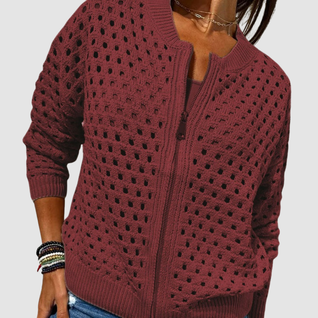 Women's Relaxed Fit Crochet Knit Zip Cardigan