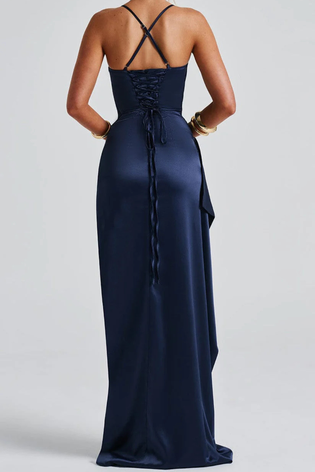 Lucia | Women's Satin Strappy High-Slit Maxi Christmas Party Dress