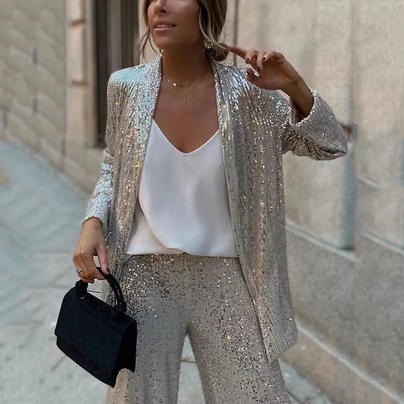 Carys | Women's Sequin Top & High-Waisted Trouser Co-Ord Set