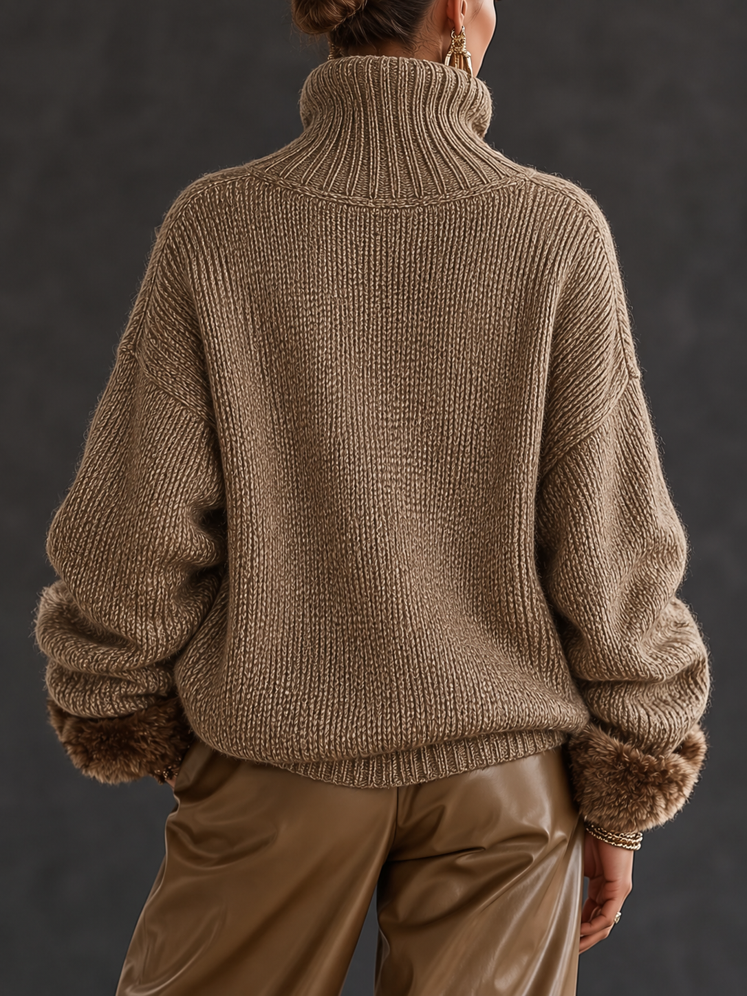 Rosalind | Half-Zip Chunky Knit Jumper with Fur Cuffs