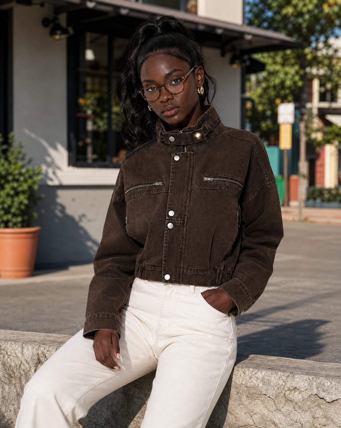 Noéline | Women's Cropped Zip Denim Jacket