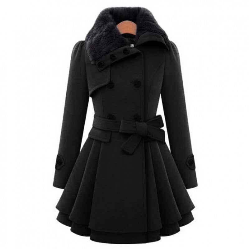 Celeste | Women’s Faux Fur Collar Belted Wool-Blend Jacket