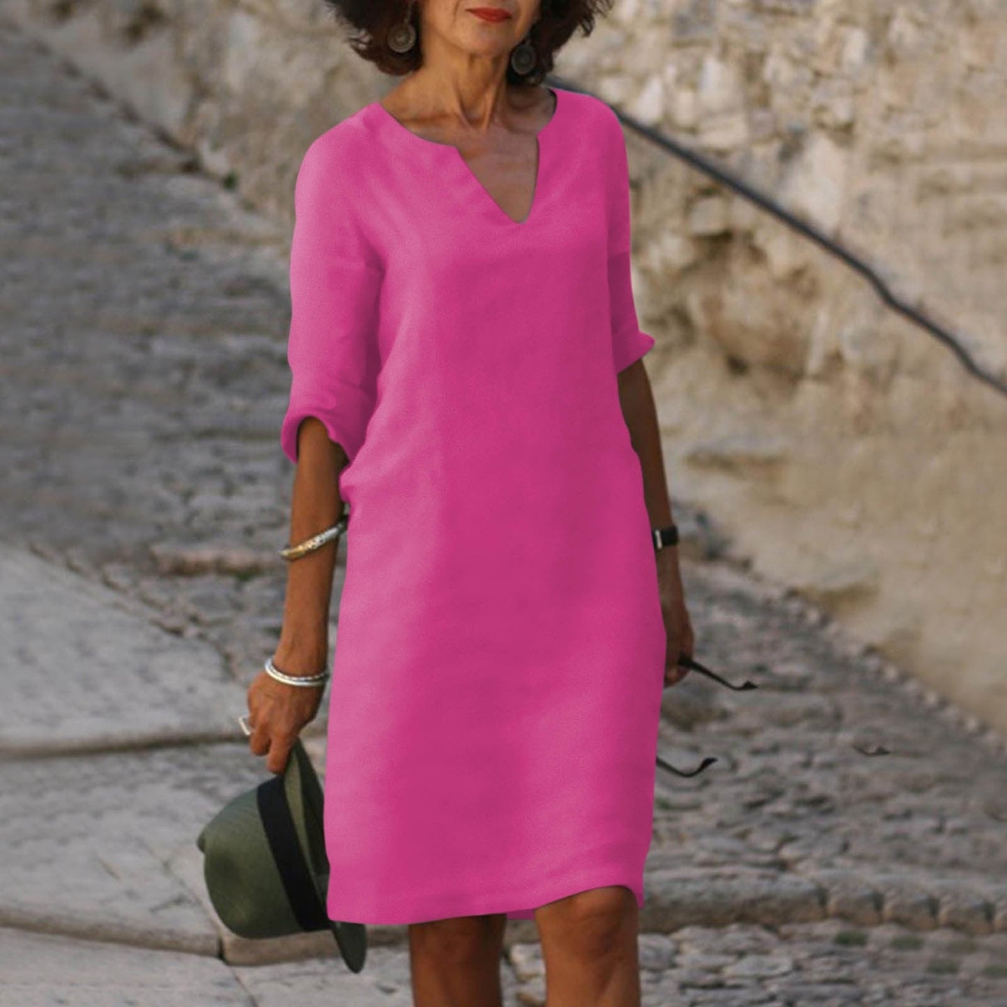 Elowen | Cotton V-Neck Midi Summer Dress
