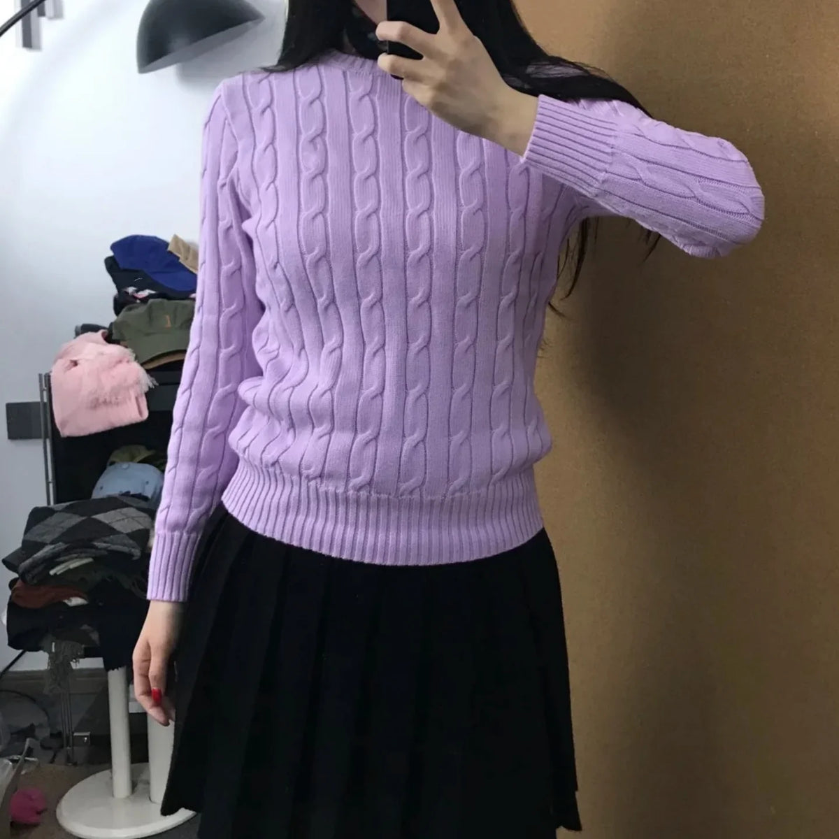 Women's Pure Cotton Cable-Knit Crew-Neck Jumper