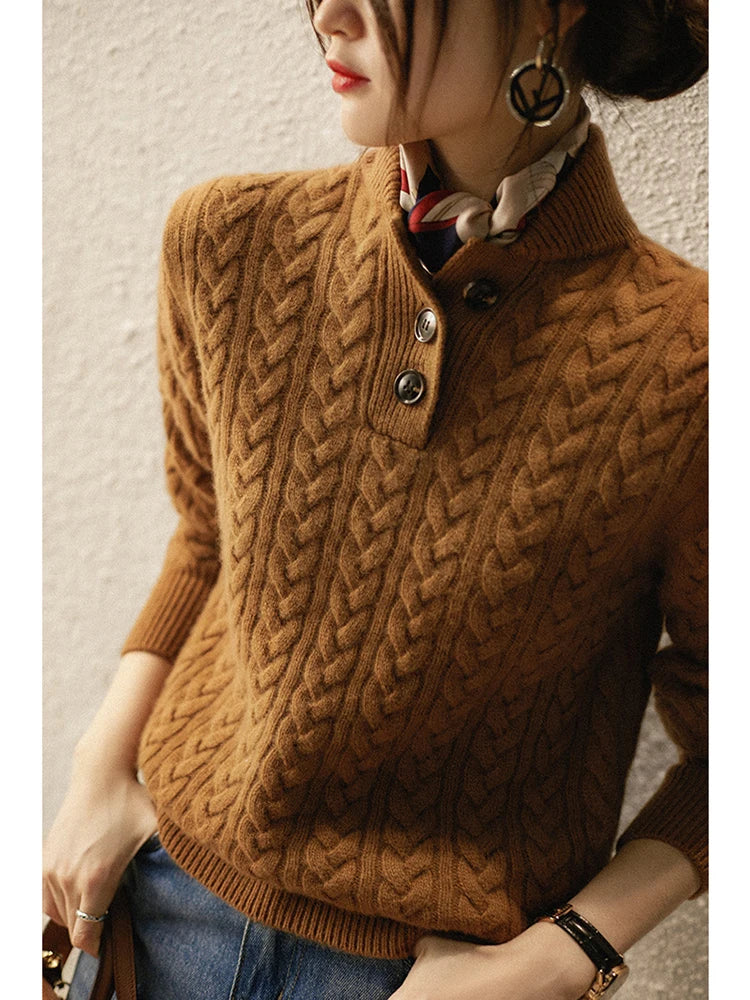 Annika | Openwork Cable Knit Turtleneck Jumper