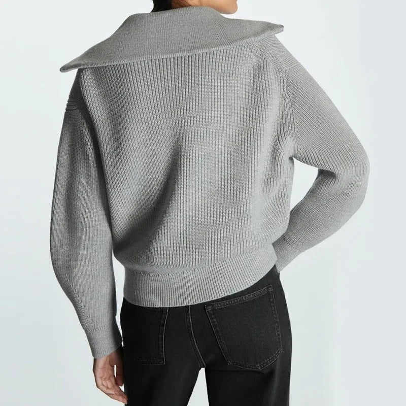 Liora | Women's Striped Ribbed Half-Zip Knitted Jumper