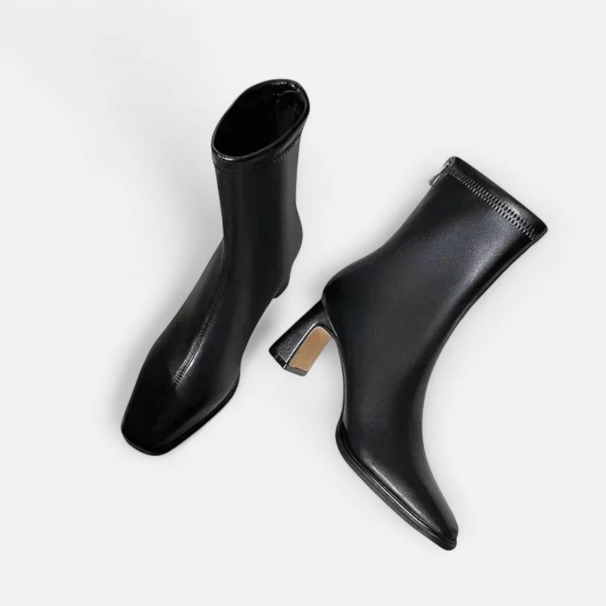 Women's Leather Square-Toe Mid-Heel Ankle Boots