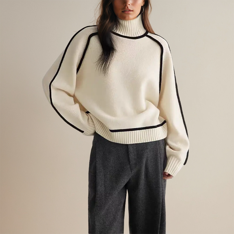 Calithea | Women's Contrast-Trim High-Neck Knitted Jumper