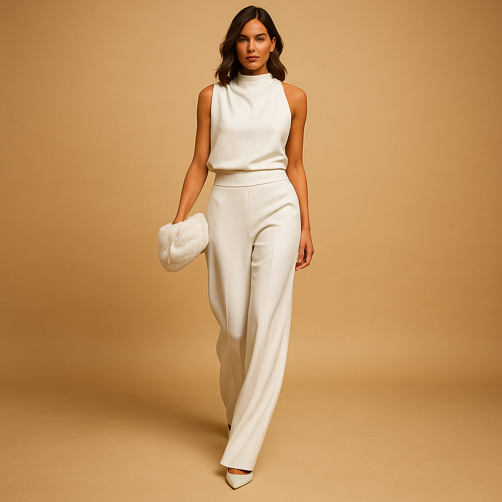 Valentina | Elegant High Neck Wide Leg Jumpsuit