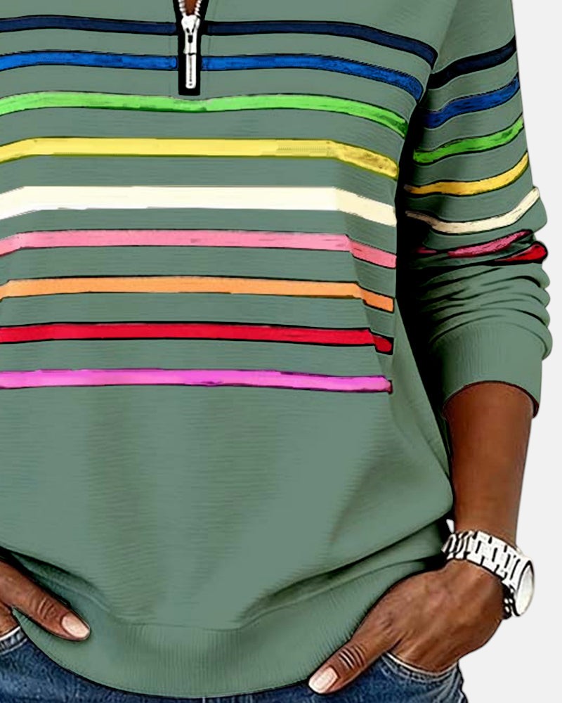 Solara | Rainbow Stripe Zip Sweatshirt