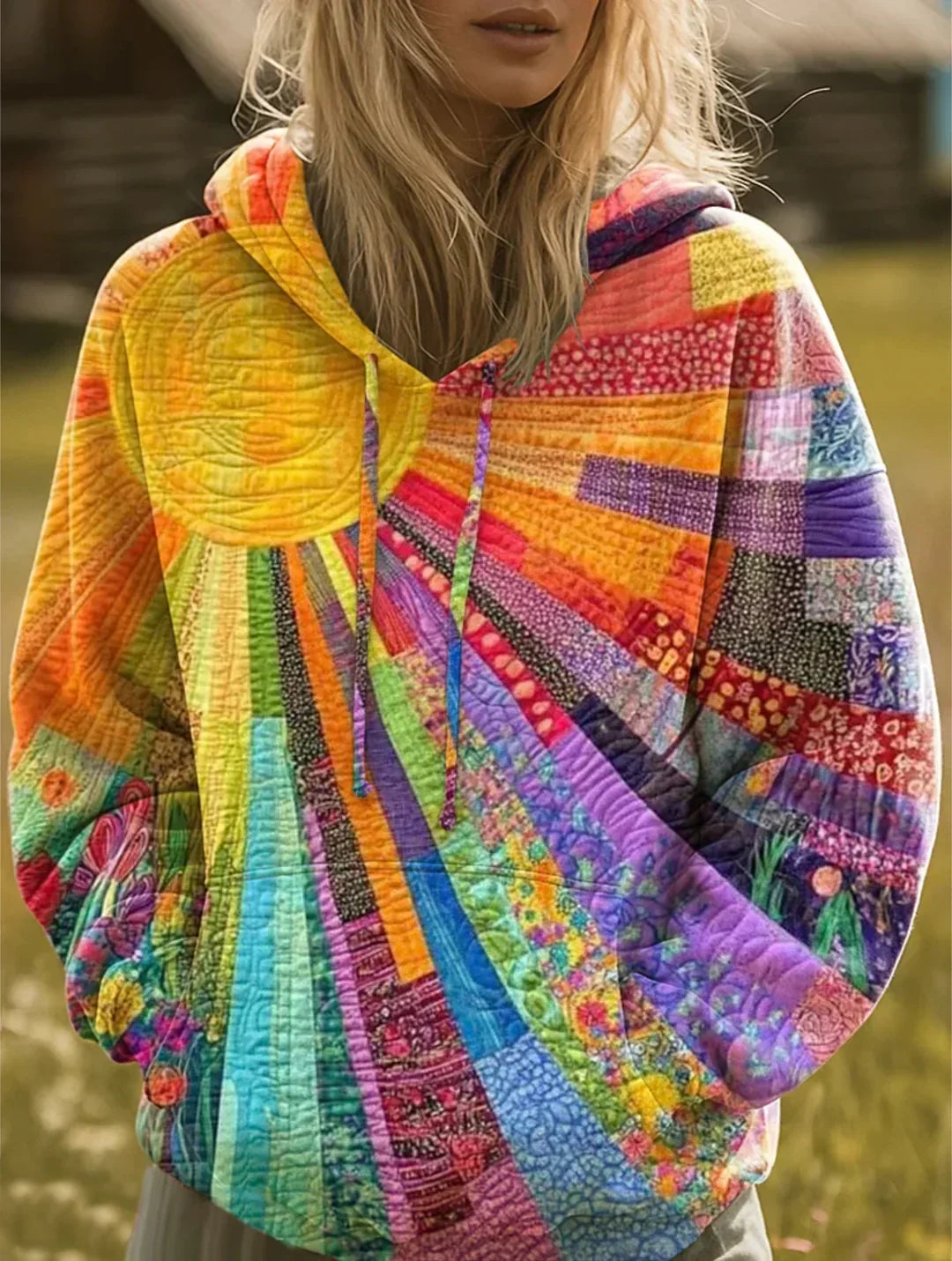 Ottilie | Women's Patchwork Hooded Oversized Knit Jumper
