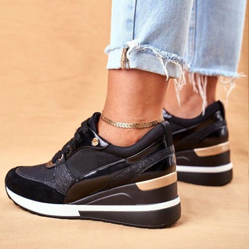 Clara | Women's Lace-Up Platform Trainers in Colour Block