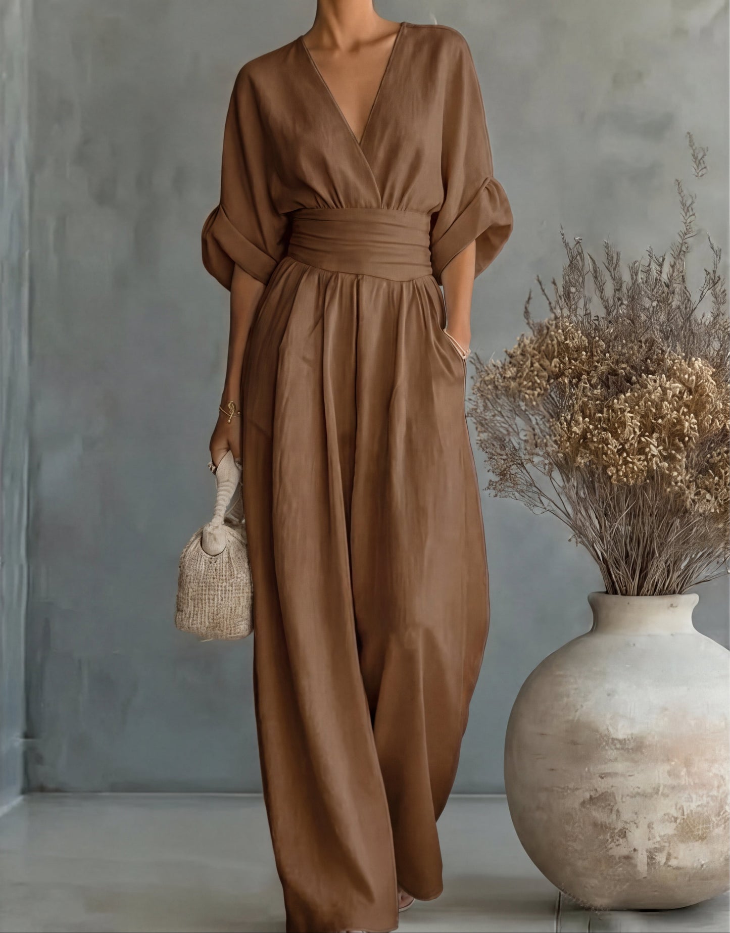 Alessia | Women's V-Neck Wide Leg Jumpsuit