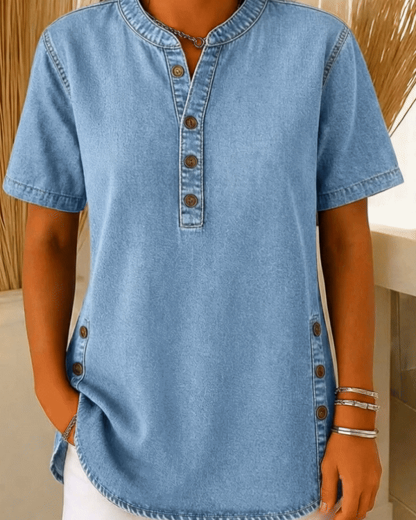 Marlowe | Button Front Short Sleeve Henley Blouse