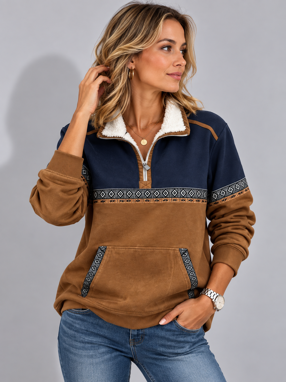 Hollie | Women's Half-Zip Fleece-Lined Relaxed Pullover