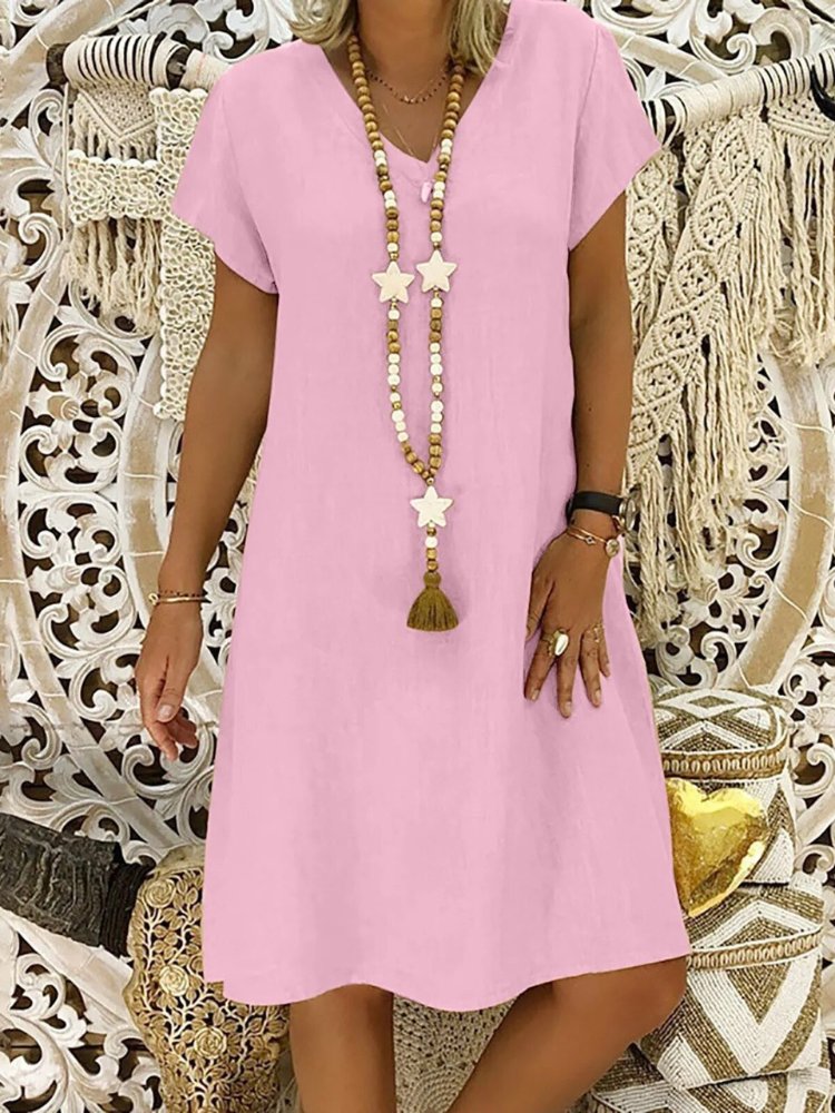 Mariselle | Linen Blend V-Neck Mini Summer Dress