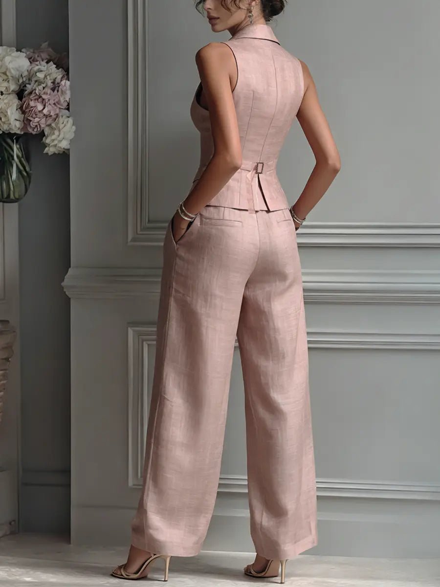 Évoria | Women's Linen Blend Vest & Wide Leg Trouser Set