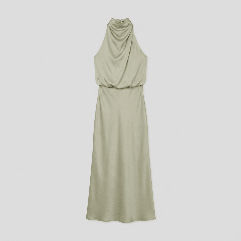 Women's Satin Halter Neck Christmas Party Maxi Dress