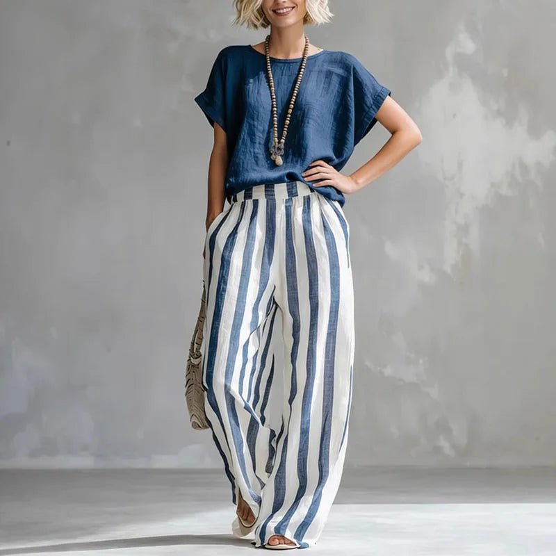 Amara | Linen Two Piece Set with Wide Leg Pants for Women