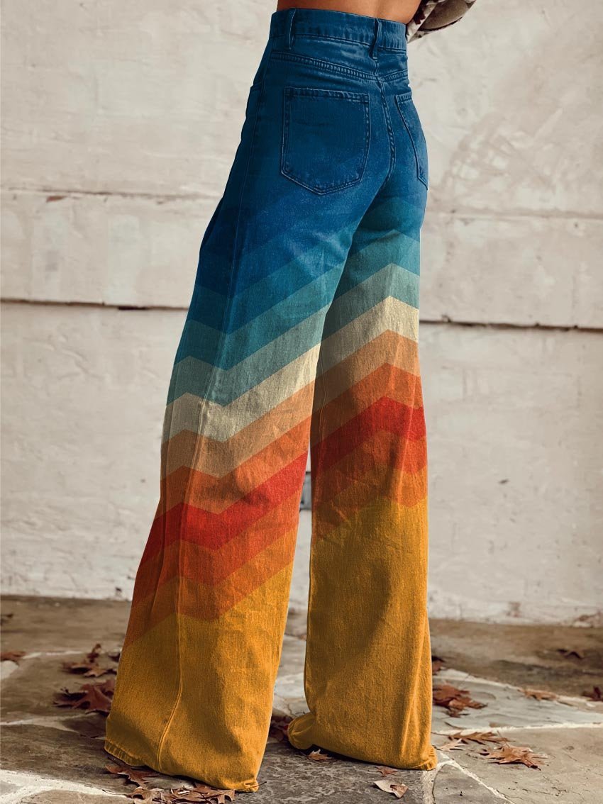 Soleia | Women's High Waist Chevron Wide Leg Trousers