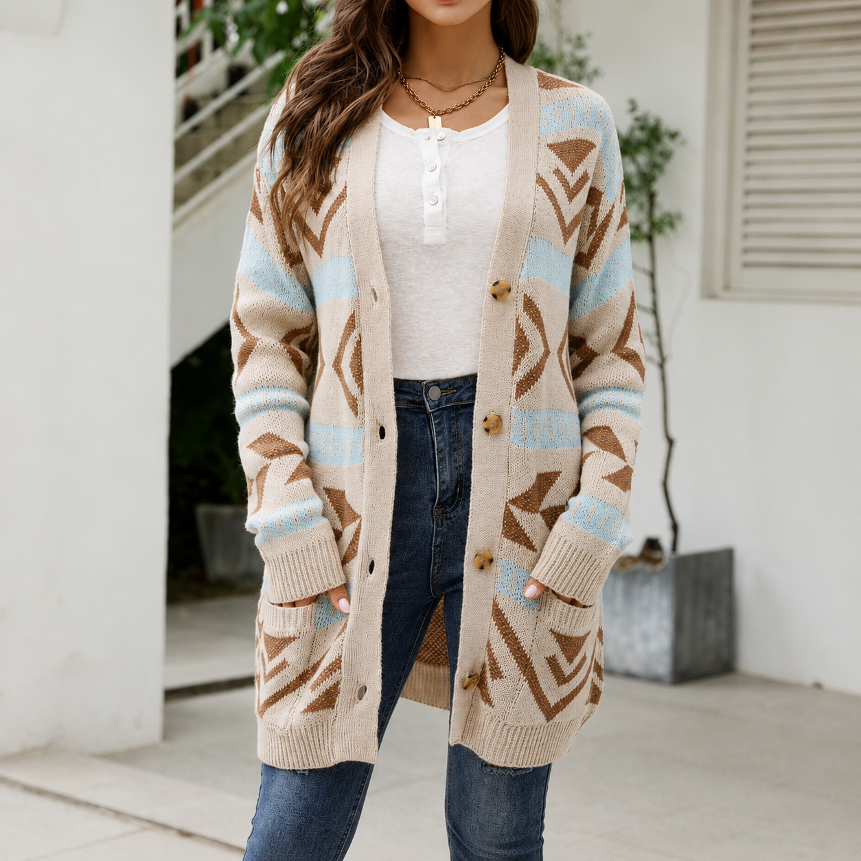 Marcelline | Women's Longline Patterned Knit Cardigan