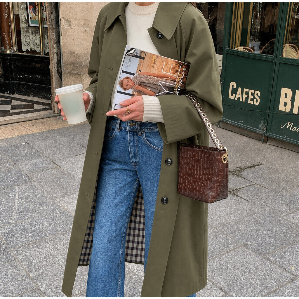 Marcelline | Women's Long Trench Coat with Plaid Lining