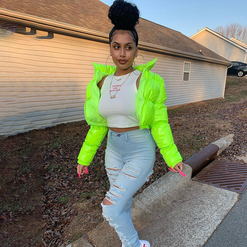 Zélie | Women's Cropped Metallic Puffer Jacket
