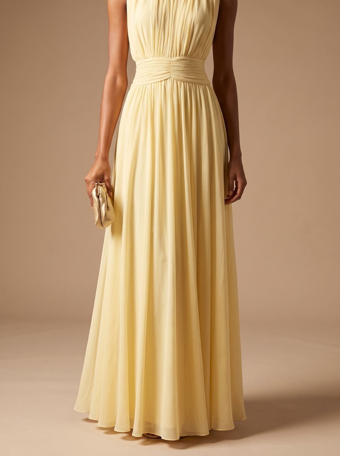 Philomena | Pleated Maxi Christmas Party Dress with Ruched Waist