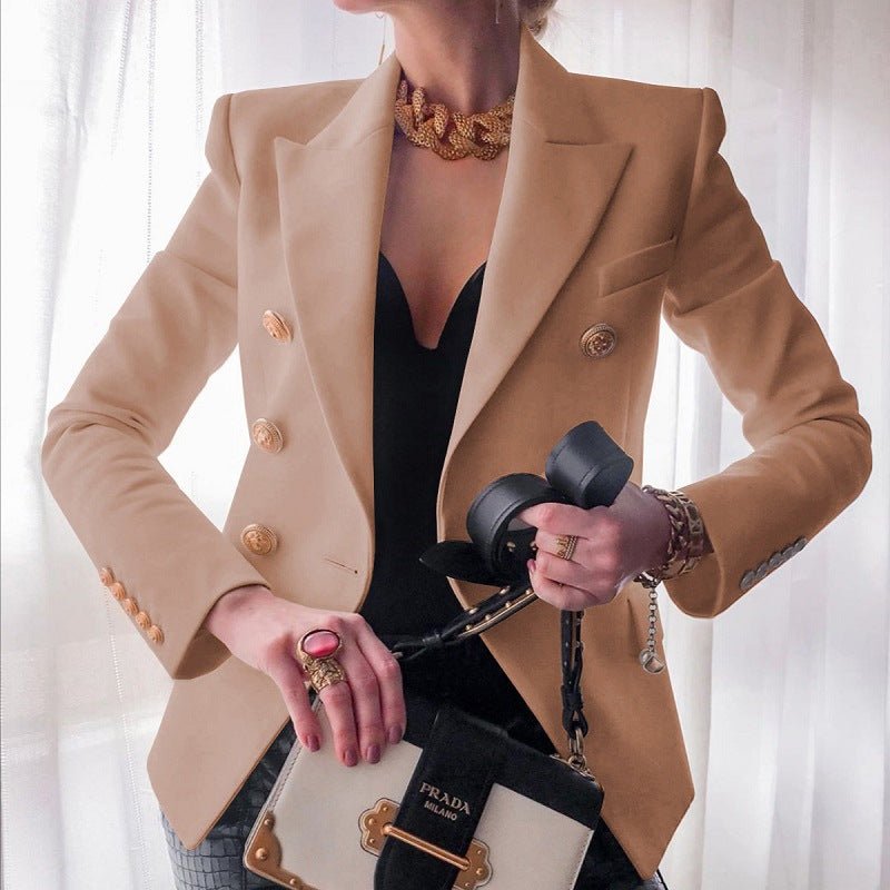Vespera | Women's Tailored Double-Breasted Gold-Button Blazer