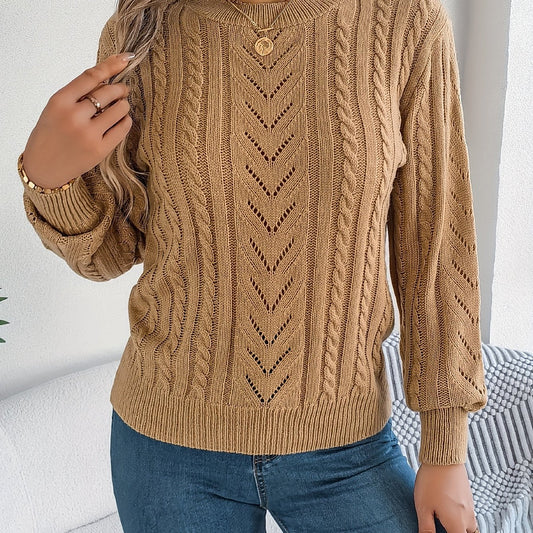Lowri | Women's Textured Openwork Crew Neck Knit Jumper
