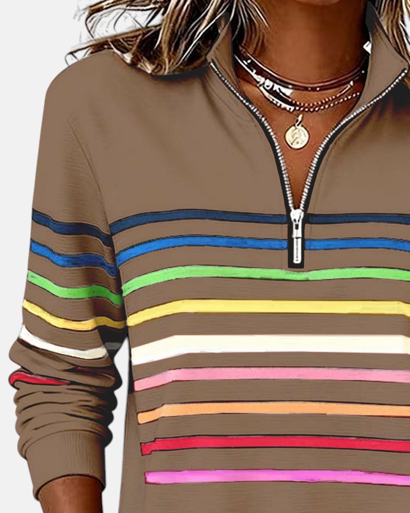 Solara | Rainbow Stripe Zip Sweatshirt