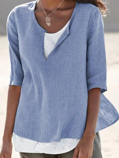 Tabitha | Women's Relaxed V-Neck 3/4 Sleeve Blouse