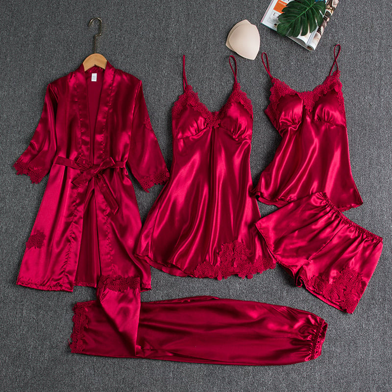 Celestine | 5-Piece Satin Lace Nightwear Set