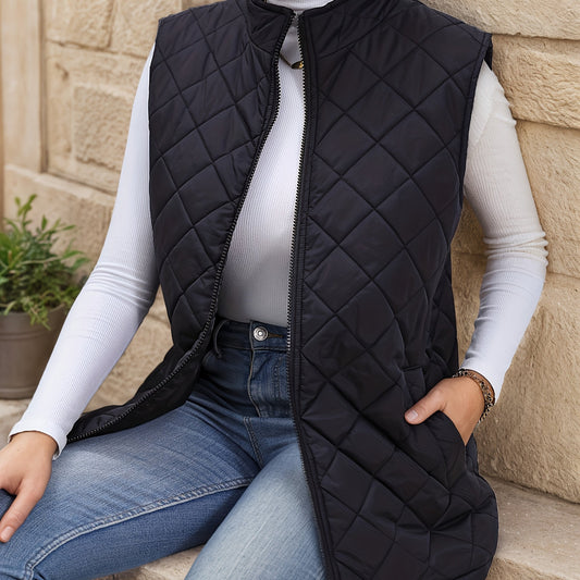 Lowri | Women's Longline Quilted Zip-Up Gilet