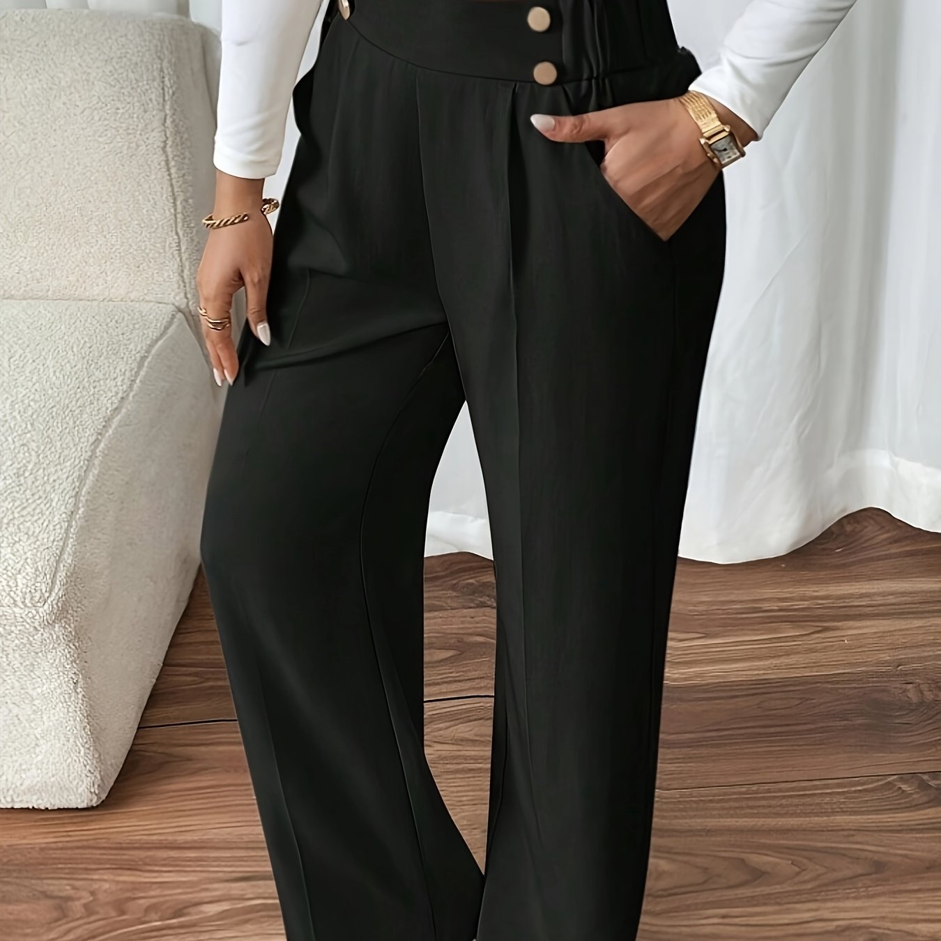 Vespera | Women's High Waist Straight Leg Trousers