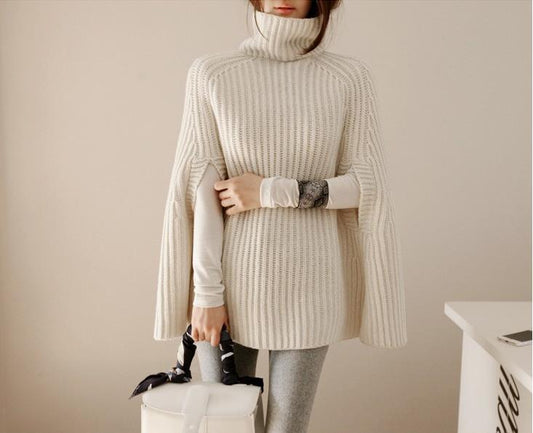 Ingrid | Cape Turtleneck Jumper with Split Sleeves