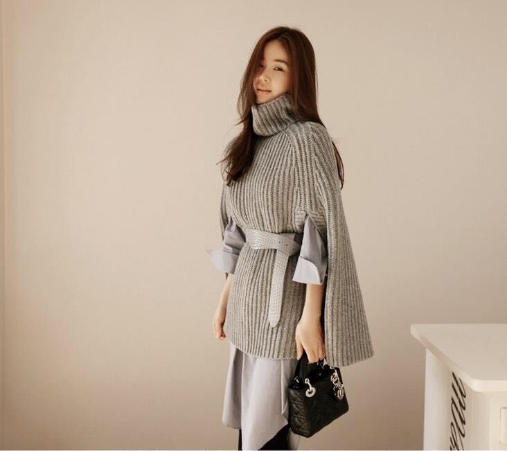 Ingrid | Cape Turtleneck Jumper with Split Sleeves