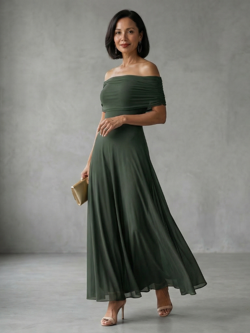Women's Off-Shoulder Fitted Maxi Wedding Guest Dress