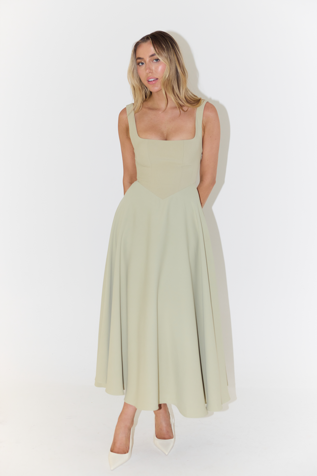 Anastasia | Square Neck Christmas Party Midi Dress