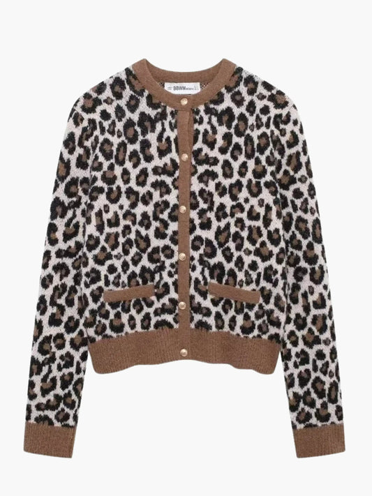 Women's Leopard Print Knit Cardigan | Button Front