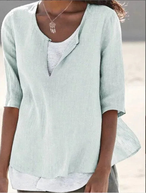 Tabitha | Women's Relaxed V-Neck 3/4 Sleeve Blouse