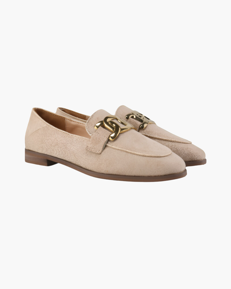 Corinne | Women's Suede Loafers with Gold Chain