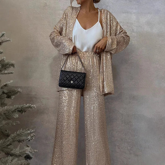 Carys | Women's Sequin Top & High-Waisted Trouser Co-Ord Set