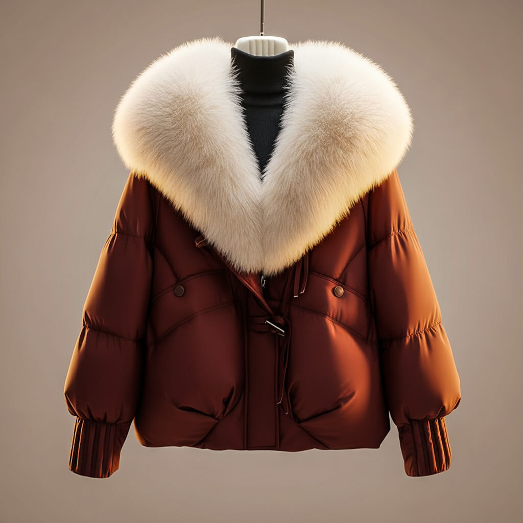 Women's Faux Fur Collar Cinched-Waist Puffer Jacket