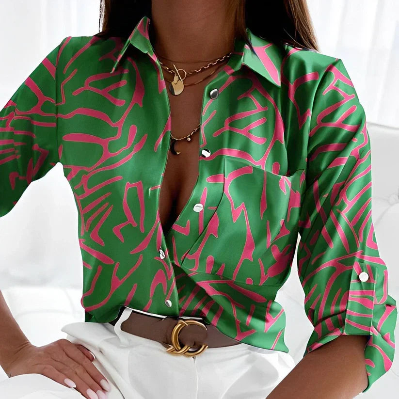 Léontine | Women's Abstract Print Button-Up Blouse