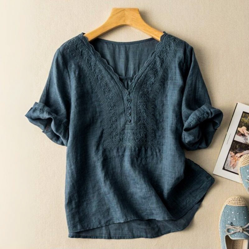 Célestine | Women's Embroidered V-Neck Blouse