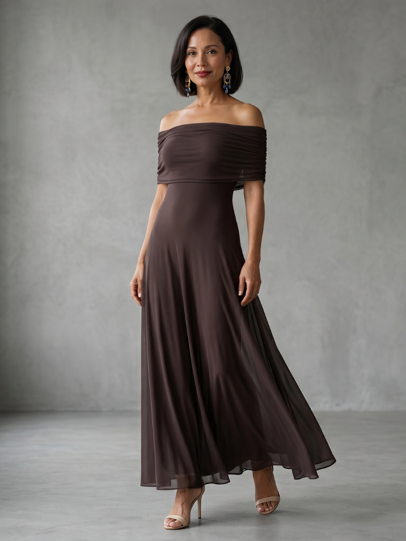 Women's Off-Shoulder Fitted Maxi Wedding Guest Dress